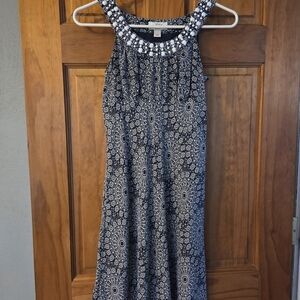 LOFT Black and White Geometric Midi Dress